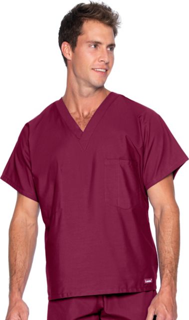 Essentials Unisex 1-Pocket V-Neck Scrub Top Wine Large